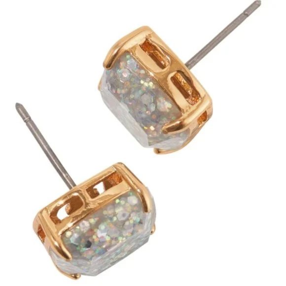 ♠ Kate Spade Opal Glitter Stud Earrings Gold Tone Square Cushion Resin Sparkly - Picture 2 of 12
